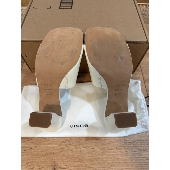Vince Lulu Leather Mule Sandals Marble Cream Size 9.5 NWOB Timeless Chic Sleek - Picture 12 of 13